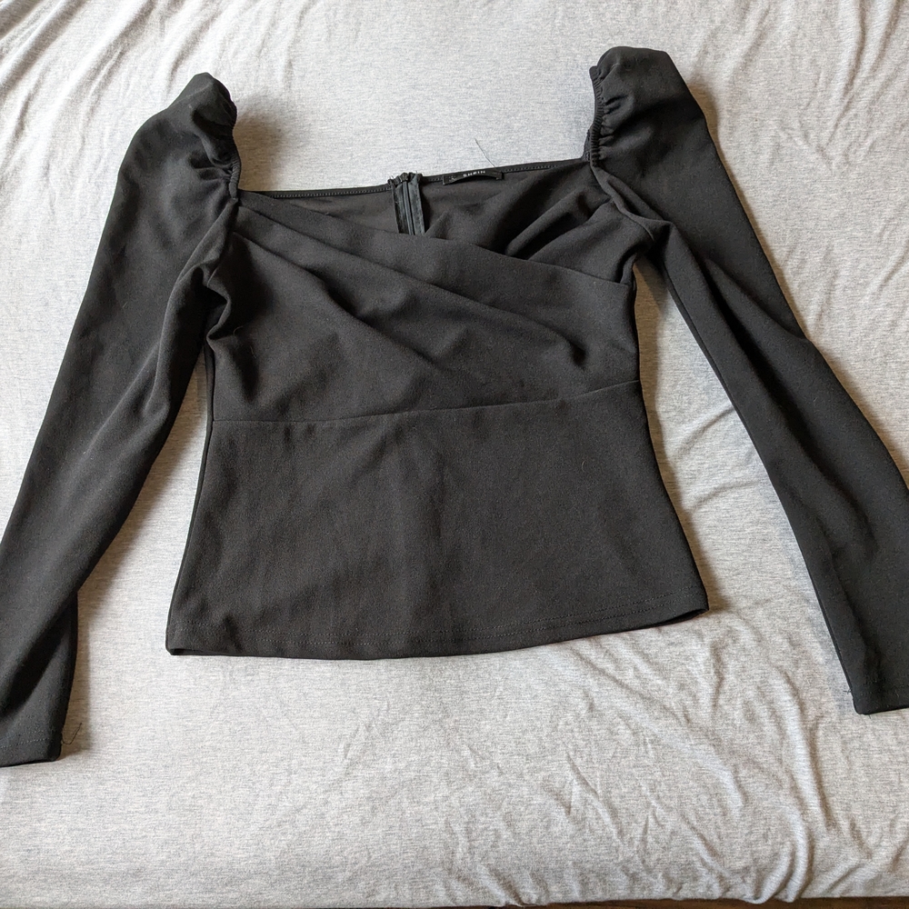 SHEIN Gray Asymmetrical Fitted Long Sleeve Blouse